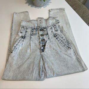 Express 80’s Fold Over High Waisted Acid Wash Button Fly Jeans Juniors Size 3